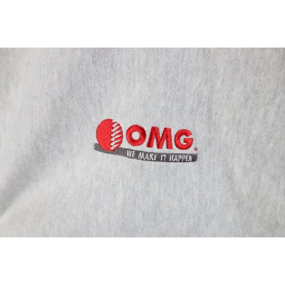 Vtg 90s Champion Reverse Weave Mens Large OMG Roofing Crewneck Sweatshirt Gray - Picture 5 of 12